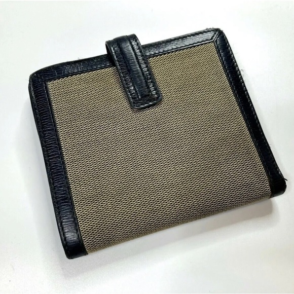 GUCCI GOLD G BUCKLE LEATHER BEIGE CANVAS WALLET BIFOLD Vintage - Picture 3 of 11